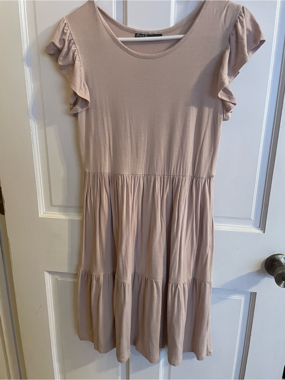Girls' Tiered Ruffle Sleeve Dress - Blush Pink/Tan
